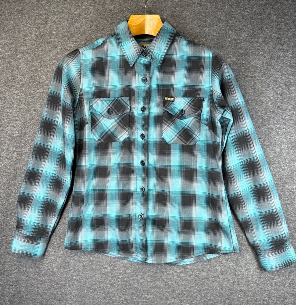 DIXXON Tortuga Flannel Shirt Turquoise Plaid Long Sleeve Button Up Womens Size S